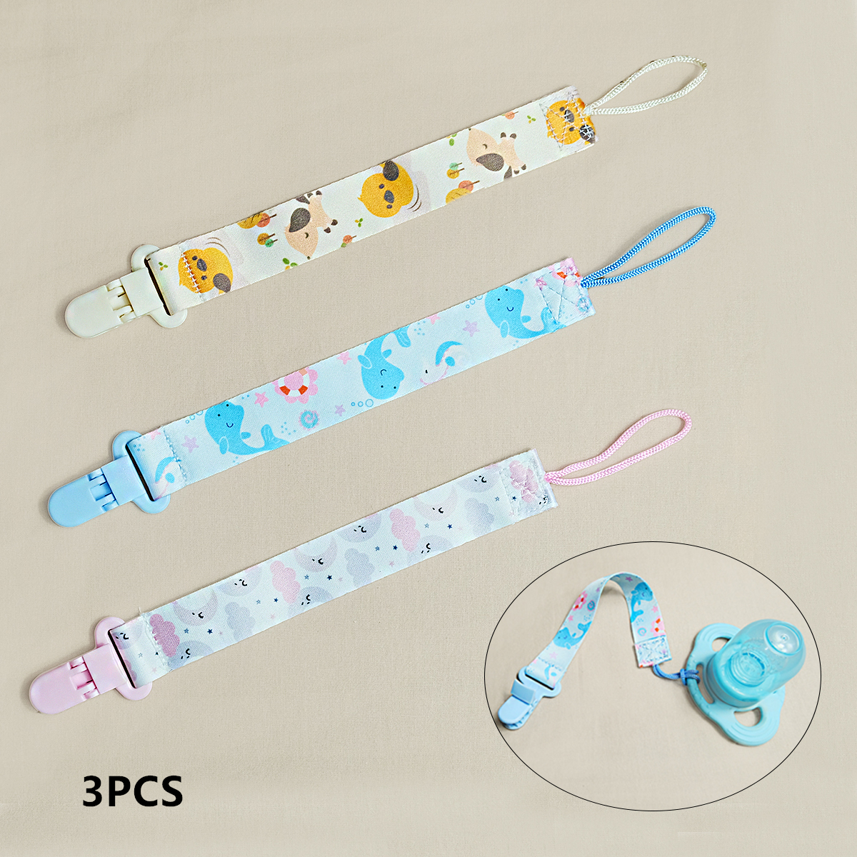 3PCS cartoon printed baby paci - String Tension Clip recensie en prijs